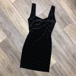 black/gold poke-a-dot velvet dress
